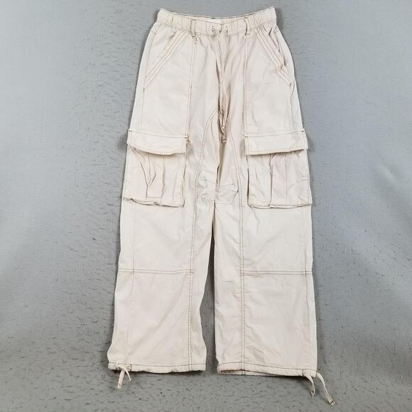 Zara Pants - Zara Pants Womens 6 Beige Cargo Wide Leg Elastic Waist Stretch Utility Pockets